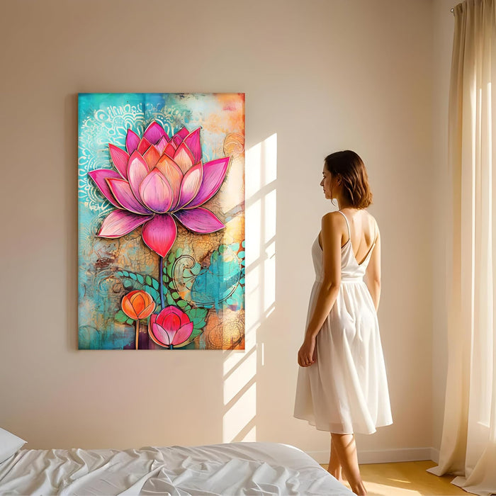 Abstract Stretched Canvas Multicolor Wall Art Painting Lotus Digital Painting ‰ÛÒ 22x34 Inch