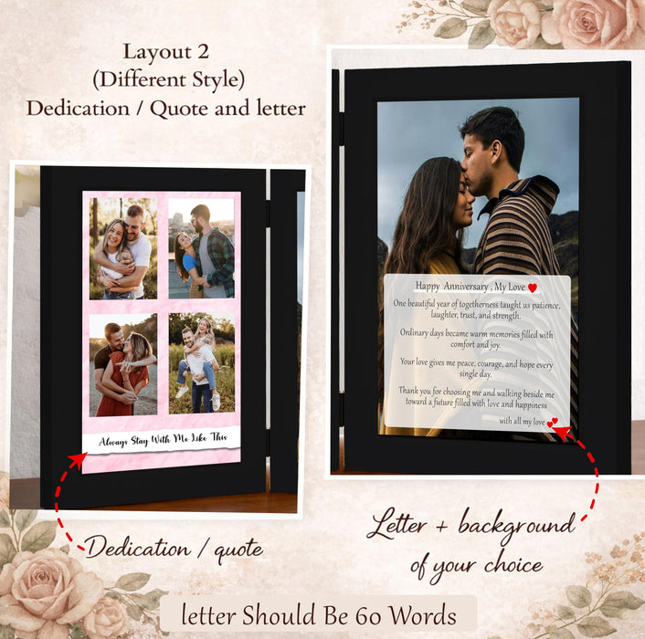Art Street Customized Folding Table Stand Photo Frame for Valentine Love Gift, Couples Anniversary, Birthday| Personalized Book Style Frame for Two 5x7 In Pictures