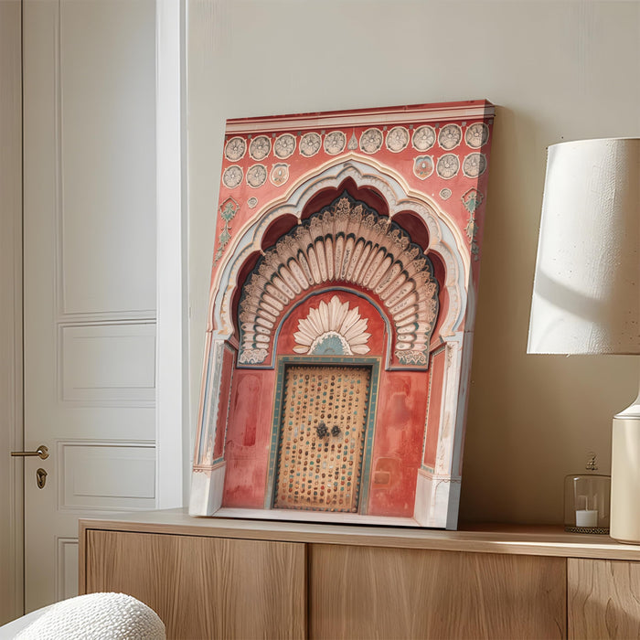 Mughal Architecture Gate Wall Painting | Stretched Canvas Flower Wall Painting for Living Room, Bedroom, Home and Office Wall Décor (41x56 cm)