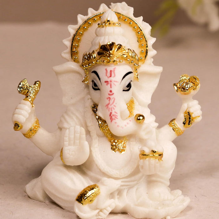 Ganesh Ji Statue Showpiece Murti, Crafted from Marble Finish Ganesh Ji  (White, 6x7 cm)