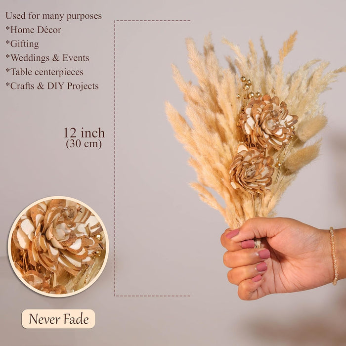 Dried Pampas Grass and Gloden Artificial Flowers Bouquet Boho Dried Flower Arrangement, Natural Dry Floral Bouquet 30 cm
