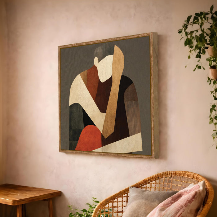 Abstract Women Figure Framed Painting For Living Room | Modern Figurative Large Canvas Painting With Frame Wall Art For Bedroom, Hallway's, Office, Hotel, Size 58x58 cm