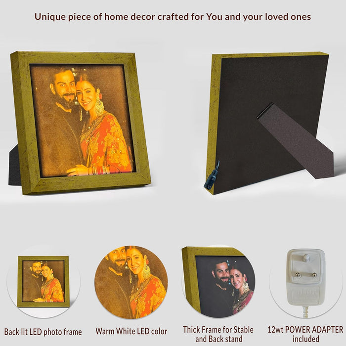 LED Photo Frame with Backlight, Gold (8x8 Inch), Back Light Photoframe.