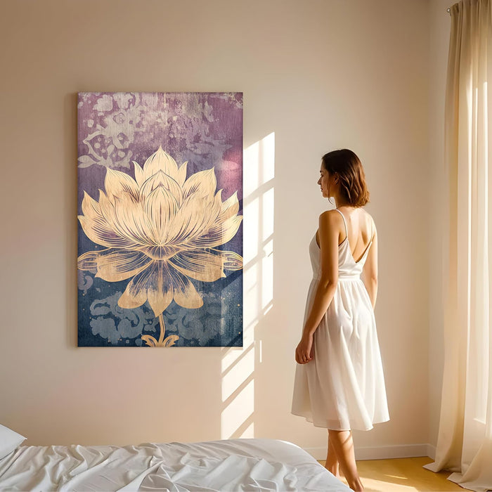 Abstract Stretched Canvas Multicolor Wall Art Painting Lotus Indian Folk Digital Painting ‰ÛÒ 22x34 Inch