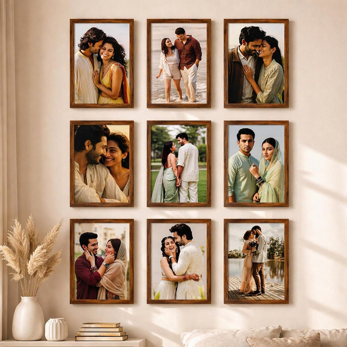 Wooden Cave Design Photo Frame Set of 9 | Black Picture Frames for Photos, Artwork & Certificates | Wall Décor for Living Room & Home (11x14 Inch)