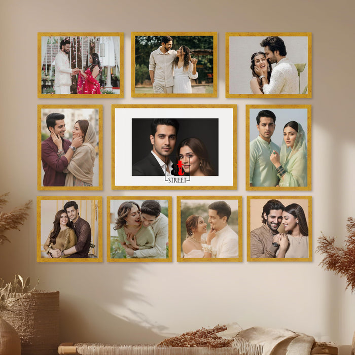 Art Street Photo Frame Set of 10 Gold Wall Decor Collage Display Hanging Family Picture Frames Gallery Collection Decor Items Wall Mount Frames Birthday Anniversary Gift, 8x8, 8x12 and 12x16 In