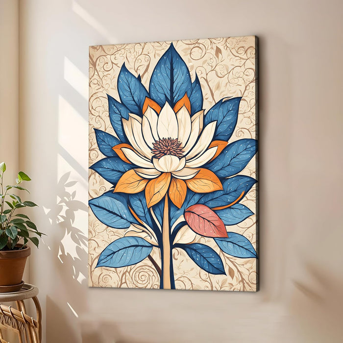 Abstract Stretched Canvas Multicolor Wall Art Painting Lotus Indian Folk Digital Painting ‰ÛÒ 22x34 Inch