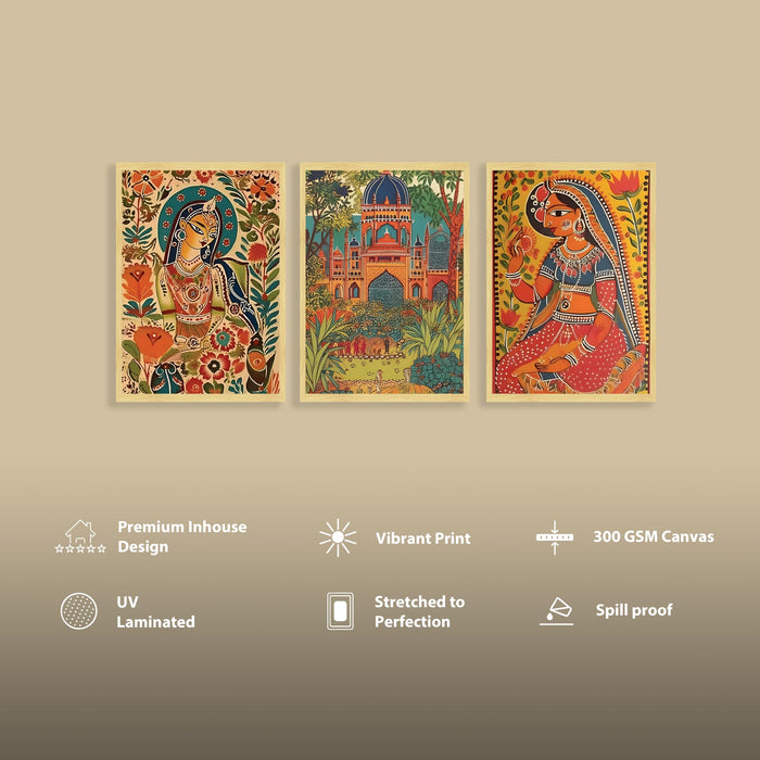 Madhubani Art Print Set of 3 Indian Folk Painting for Home Décor with Vibrant Indian Artwork, Traditional Mithila Wall Art, Ethnic Decor, Wall Prints for Living Room 30x42 cm