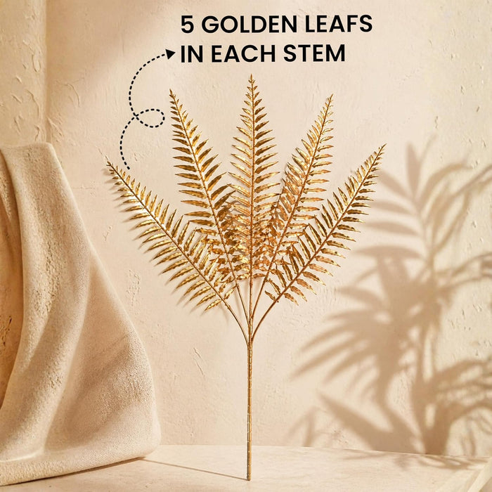 Art Street Artificial Golden Fern Stems (Set of 2) – Metallic Plastic Decorative Leaves for Home Décor, Vase