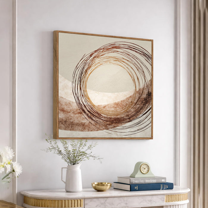 Abstract Circle Framed Painting For Living Room | Wabi-Sabi Line Circle Large Canvas Painting With Frame Wall Art For Bedroom, Hallway's, Office, Hotel, Size 58x58 cm