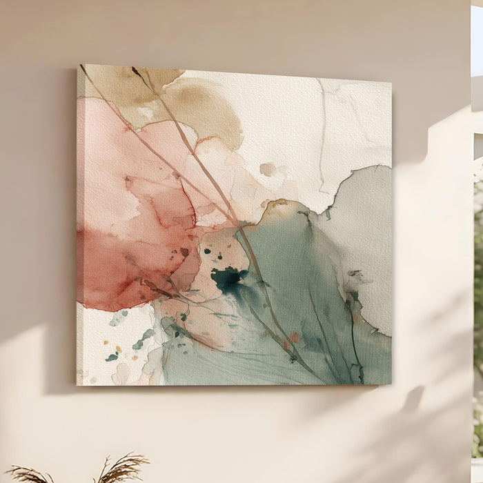 Modern Abstract Stretched Canvas Wall Art Painting For Living Room, Minimalist Sage Green & Terracotta Botanical Nature Painting, Wall Decor for Living Room, Bedroom & Office (56xx56 cm)