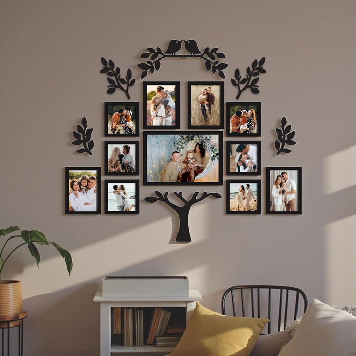 Family Tree Wall Photo Frame Set Pack of 11 with 9 MDF Cutouts for Home Decoration Wall Photo Frame Collage for Living Room Bedroom