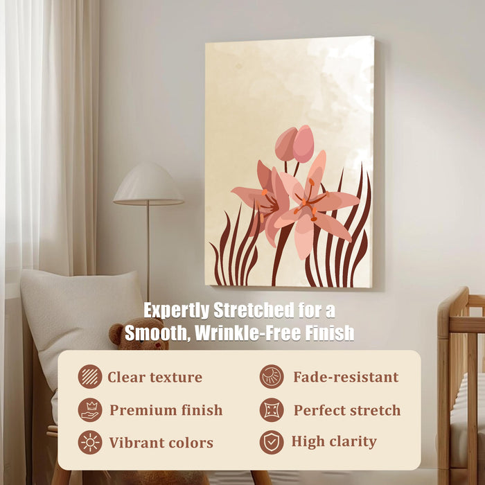 Abstract Floral Stretched Canvas Wall Art Modern Boho Illustration Painting for Home & Office Wall Decor, (16x22 Inch)