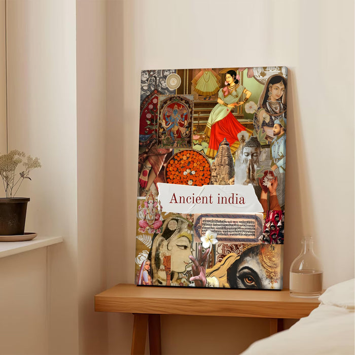 Ancient India Landmarks Collage Mixed Canvas Wall Painting | Travel pop art Canvas Wall Painting For Home and Office Wall Décor (41x56 cm)