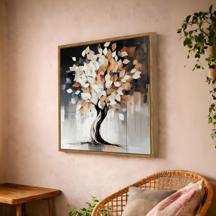Abstract Tree of Life Framed Painting For Living Room | Vastu Tree Large Canvas Painting With Frame Wall Art For Bedroom, Hallway's, Office, Hotel, Size 58x58 cm