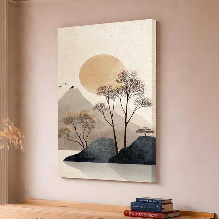 Abstract Mountain Sunrise Stretched Canvas Painting For Living Room | Mountain Landscape Stretched Canvas Wall Art For Livingroom Home Decor, Bedroom, Hallway's, Office, Hotel - 56x86 cm