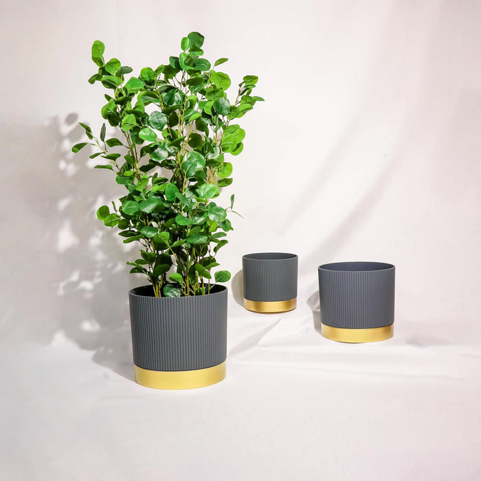 Plant Pot Pack Planter Pot Pack of 3 for Home Decor Brown Copper Indoor Outdoor with Vertical Embossed Ribbed Pattern Perfect 26x29, 21.5x24 and 17x18.5 cm
