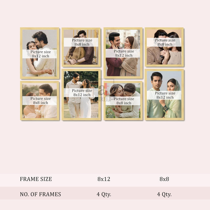 Art Street Photo Frame Set of 8 Beige Wall Decor Collage Display Hanging Family Picture Frames Gallery Collection Decor Items Wall Mount Frames Birthday Anniversary Gift, 8x8 and 8x12 In