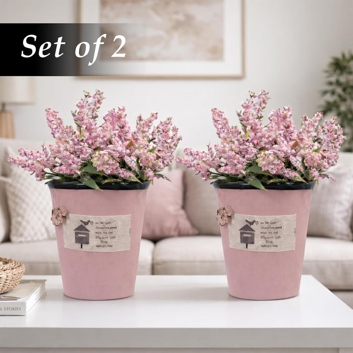 Ceramic Flower Pot with Artificial Pink Flowers | Decorative Tabletop Planter