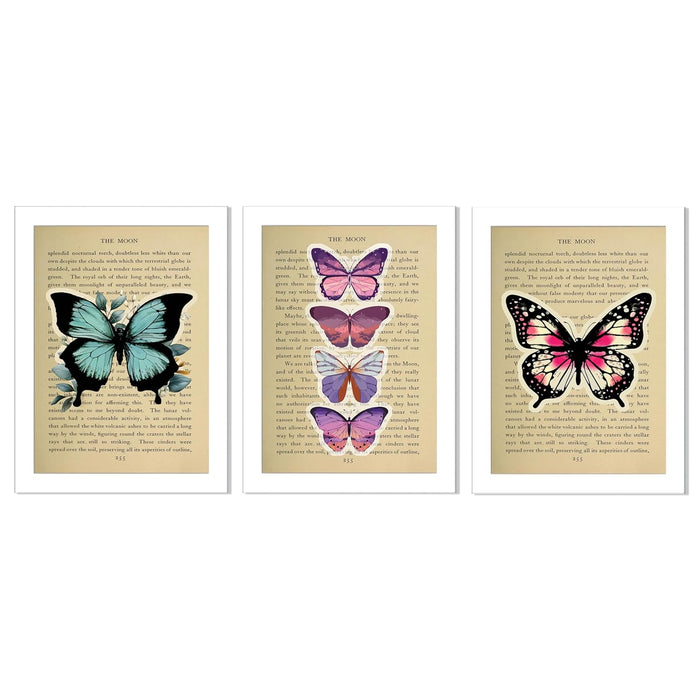 Dictionary Art Prints Textured Butterflies with Journey Images Theme, Framed Posters for Home Decoration (12.6 X 9.2 Inch)