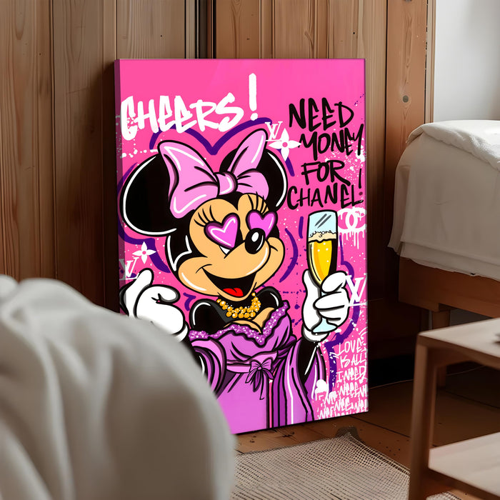 Pink Pop Art Cartoon Lady Wall Painting | Luxury Graffiti Style Stretched Canvas Art Print | Modern Party Theme Wall Décor for Home & Café, 56x86 cm
