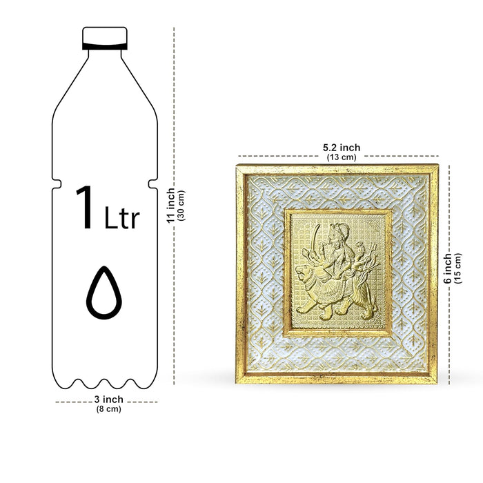 Gold Plated Ma Durga Photo Frame, Silver and Gold God Photo Frames (6x5 inch)