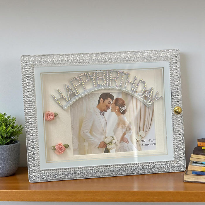 Art Street Happy Birthday Led Couple Photo Frame with Rectangle Mat, Table Top LED Photo Frame, Size: 4x6 Inch