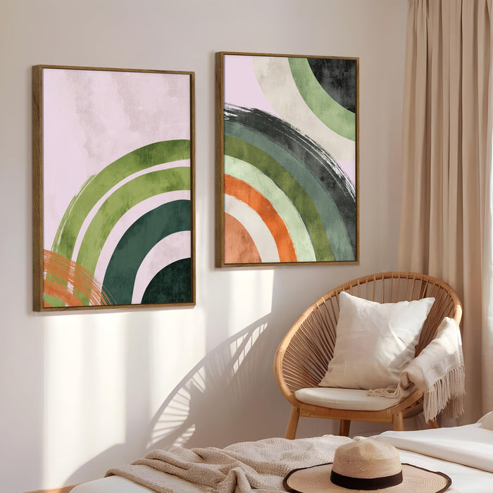 Boho Green and Red Abstract Pattern Canvas Painting Bohemian Large Wall Art Painting for Living Room Decoration, Stylish Large Wall Art Print for Wall Decor (Set of 2, 58x89 cm)