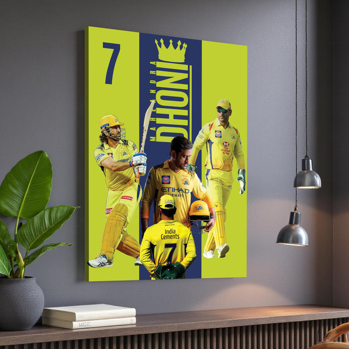 MS Dhoni Chennai Super Kings Cricket Fan Poster Canvas Painting Wall Art Decor, The Legend Thala, Ideal Gift for IPL & Indian Cricket Team Lovers, Bedroom, Office & Home Decoration 16 x 22 Inch