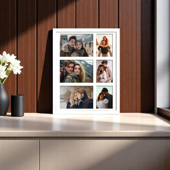 Photo Frame Collage 10x15, 8x10 cm Photos Display 6 Openings Wall Mounting Home Décor Multi Opening White Photo-Frame (31x39 cm)