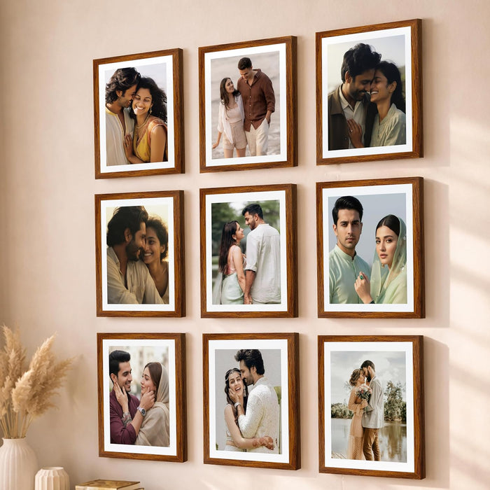 Wooden Cave Design Photo Frame Set of 9 | Black Picture Frames for Photos, Artwork & Certificates | Wall Décor for Living Room & Home (11x14 Inch)