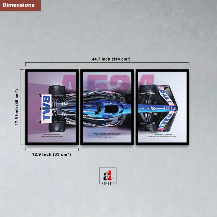 Framed Racing Motorsports Painting for Men | Modern Race Car Wall Art Painting for Bedroom, Living Room, Office and Home Wall Decoration (Set of 3, 33x45 cm)