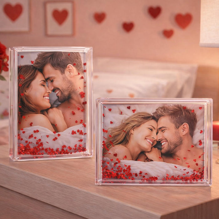 Art Street Customized Red Glitter Liquid Photo Frame, Desktop Tabletop Frame with Heart-Shaped Floating Glitter, Acrylic Water Frames for Valentine's Day Gift, Anniversary, Wedding, 3.8x4.5 Inch