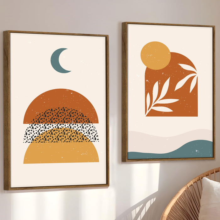 Boho Moon and Sun Minimalist Canvas Wall Painting Bohemian Large Wall Art Painting for Living Room Decoration, Stylish Large Wall Art Print for Wall Decor (Set of 2, 58x89 cm)