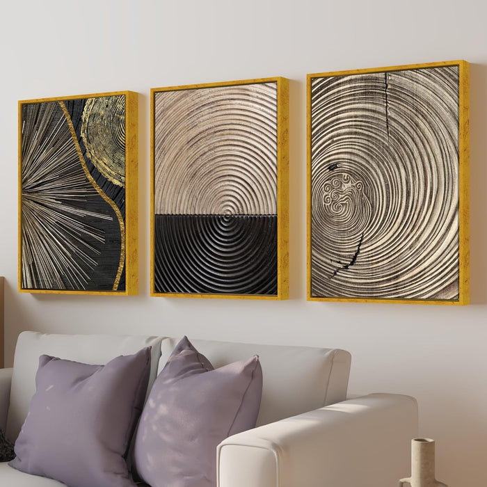 Art Street Geometric Golden Black Round Lines Canvas Painting Panel for Home Décor (Gold, 47x23 Inch) ( New Product )