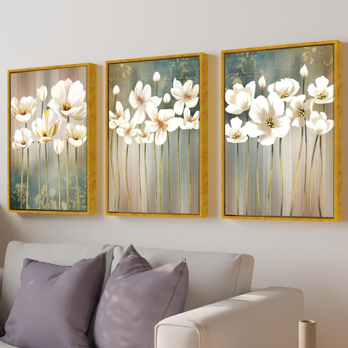 Art Street Abstract Magnolia Flower Large Canvas Painting Panel  for Home Décor (Gold, 23x47 Inch) ( New Product )