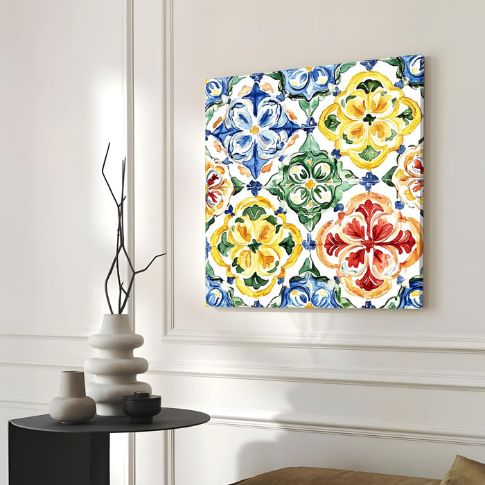 Turkish Tiles Wall Paintings for Wall Decoration | Flower Canvas Wall Painting for Living Room, Bedroom, Home and Office Wall Decor (41x41 Cm)