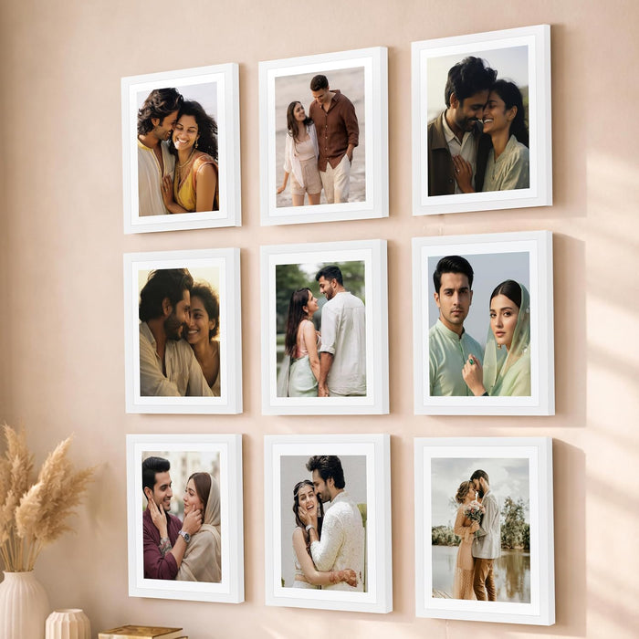 Wooden Cave Design Photo Frame Set of 9 | Black Picture Frames for Photos, Artwork & Certificates | Wall Décor for Living Room & Home (11x14 Inch)
