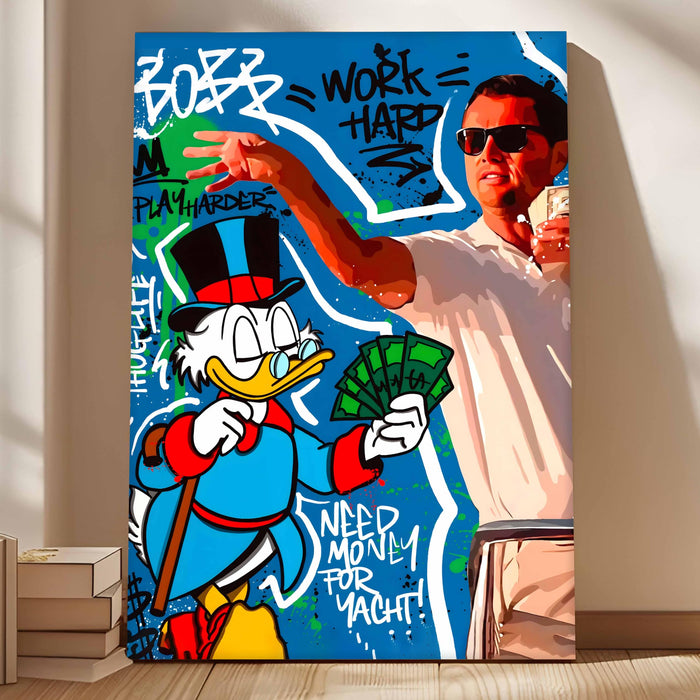 Motivational Money Pop Art Stretched Canvas Painting Print| Work Hard Hustle Theme Graffiti Wall Art | Modern Street Style Artwork for Home & Office, 56x86 cm