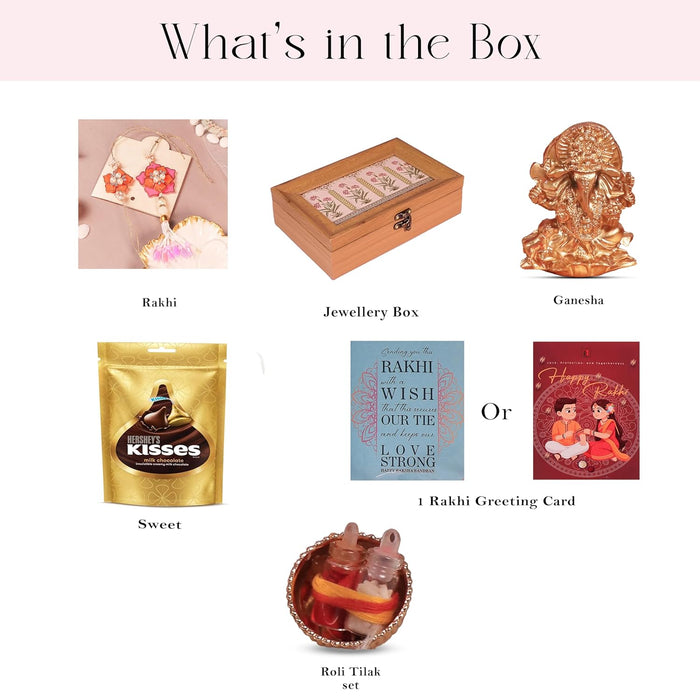 Rakshabandhan Chocolate Gift Hamper for Brother and Bhabhi, Vintage Jewellery Box 2 Rakhi with Chawal and Roli Gift Set for Celebrate Raksha Bandhan