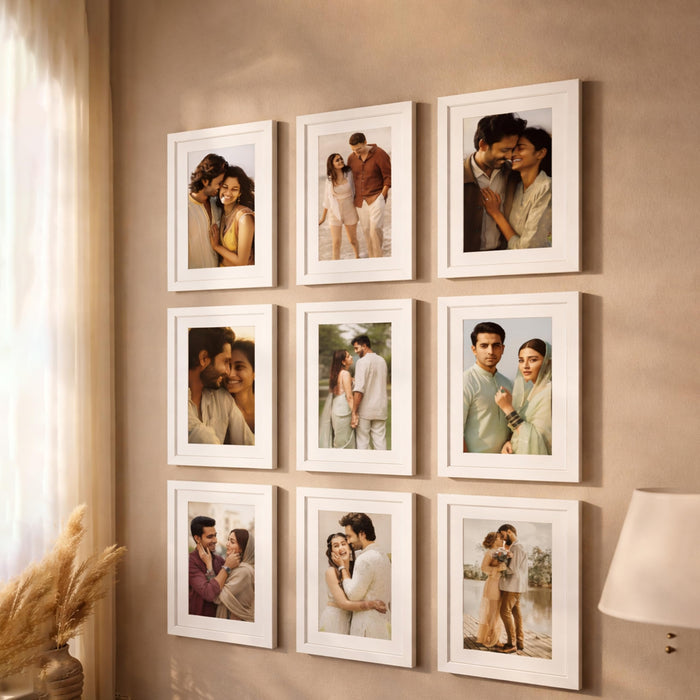 Art Street Premium Photo Frame for living room, Classic Aesthetic Design Photo Frames for Photograph, Art Work, Kids Room Set of 9 (8x8 Inch, White)
