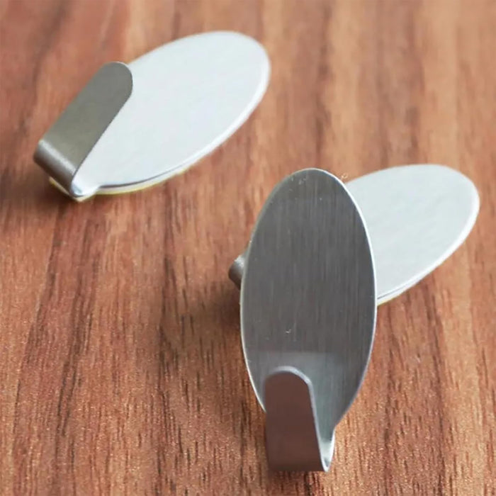Art Street Adhesive Wall Hooks, Multipurpose Small Oval Stainless Steel Adhesive Hooks - Load Capacity Upto 1 Kg - Silver (Pack Of 25, Size: 1.5x3.5 Cm)