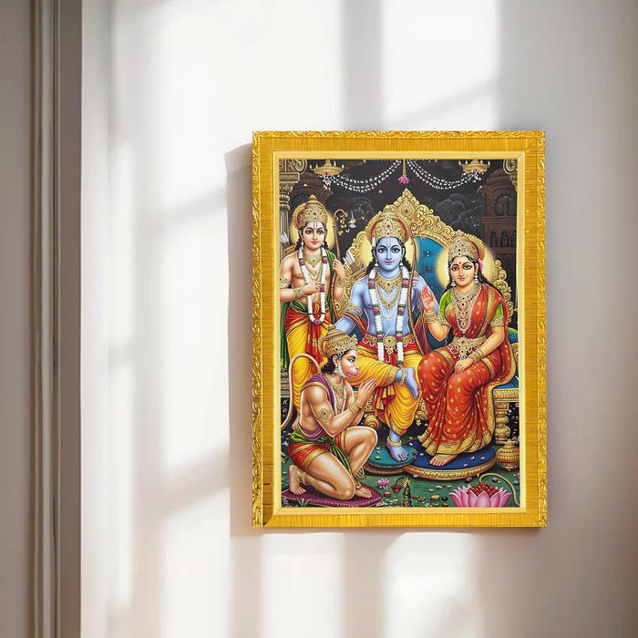 Lord Shri Ram, Laxman, Sita and Hanuman Frame for Mandir, Pooja Room | Divine Hindu Deity Wall Art (10x13 Inch)