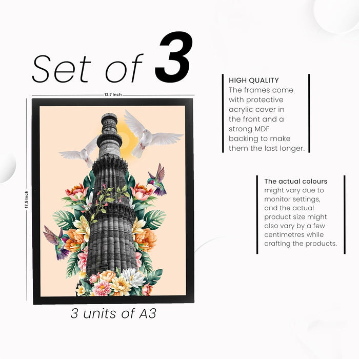 Set of 3 Boho Artwork, Bohemian Code Framed Art Print for Home Decoration.