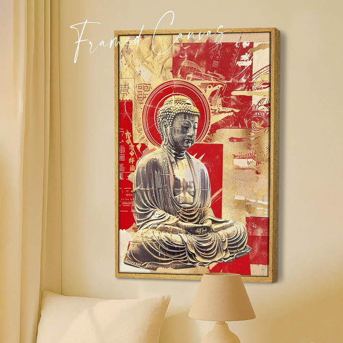 Abstract Buddha Figure Multicolor Spiritual Painting on Stretched Canvas – Frameless Unframed Gallery Wrap Canvas Wall Art 22x34 Inch