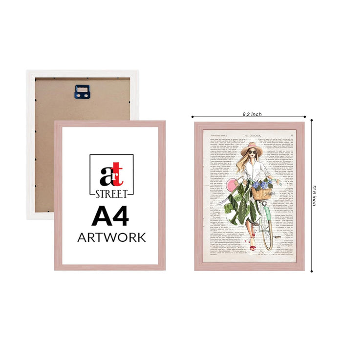 Art Street Dictionary Art Prints Textured Girl with Flower Print Theme, Framed Posters for Home Décor & Wall Decoration for Living Room (Set of 4,12.6 X 9.2 Inch)