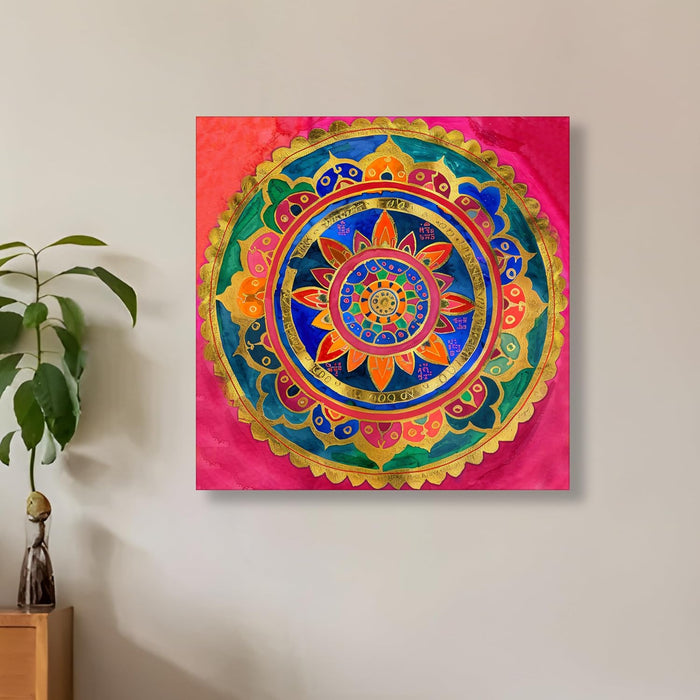 Abstract Canvas Mandala Design Multicolor Wall Art Painting – Gallery Wrap Canvas Wall Décor (56x56 cm)