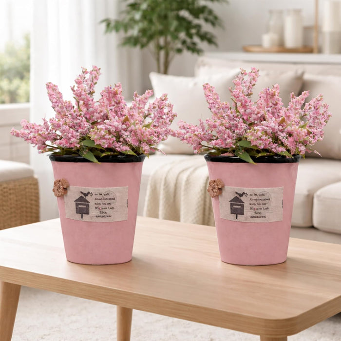 Ceramic Flower Pot with Artificial Pink Flowers | Decorative Tabletop Planter