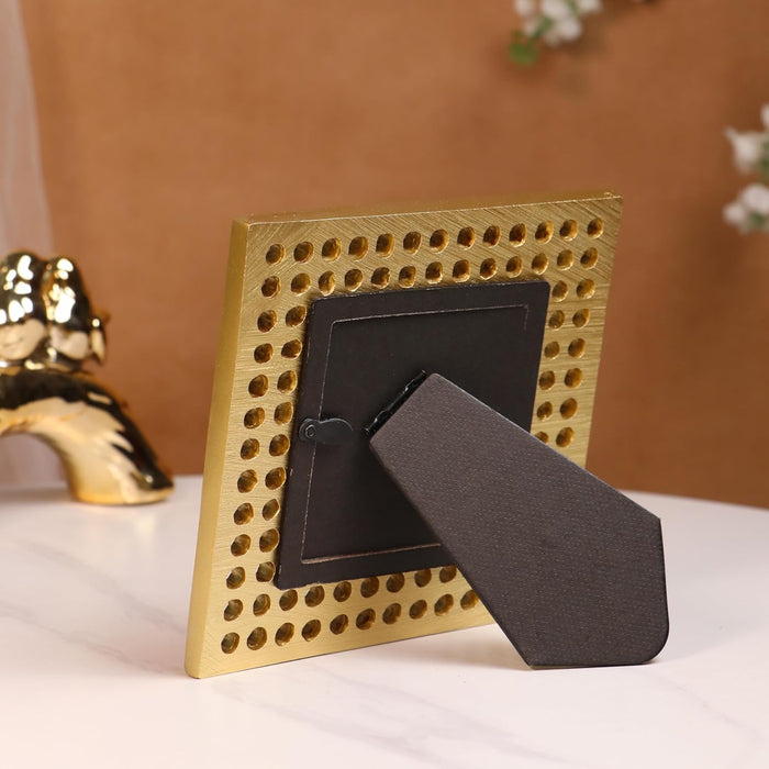 Vintage 4x4 Inch Photo Frame Golden Square – European Style Resin Picture Frame with Filigree Jali Design, Tabletop Display, Antique Look, 10x10 cm