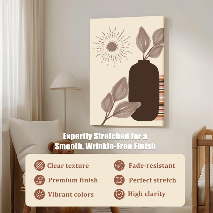 Abstract Vases and Leaves desert Stretched Canvas Wall Art Modern Boho Illustration Painting for Home & Office Wall Decor, (16x22 Inch)